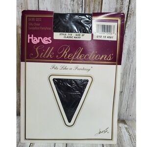 Vintage Hanes Silk Reflections Pantyhose Silky Sheer Sandalfoot Navy Size EF